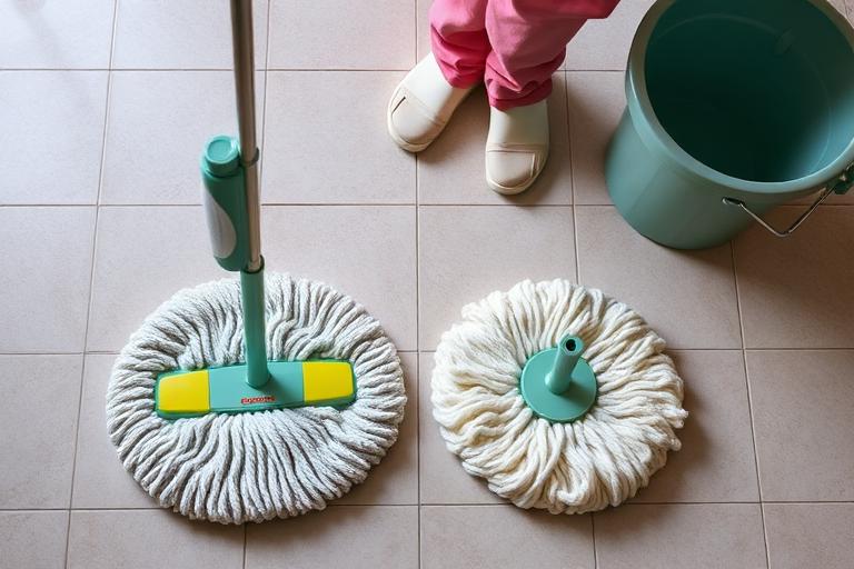 Flat-head mop and twist mop with bucket side by side