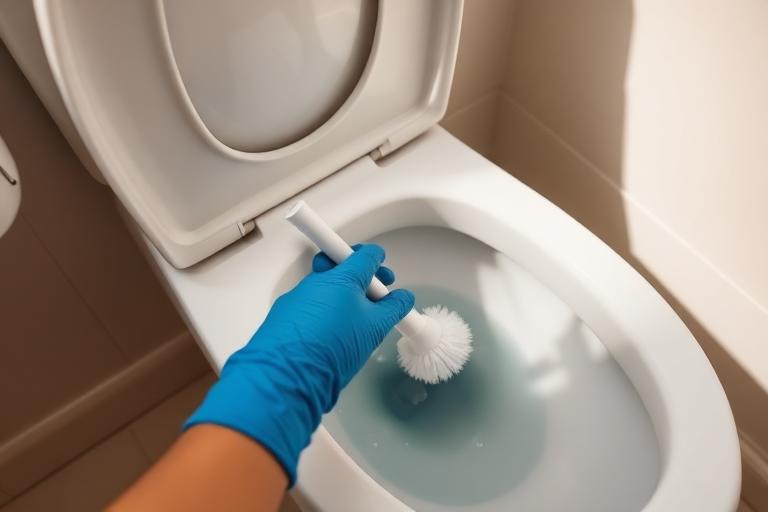 Flushing while holding the brush in the water to rinse it