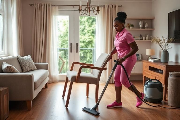 Clearing chairs out of the room before vacuuming