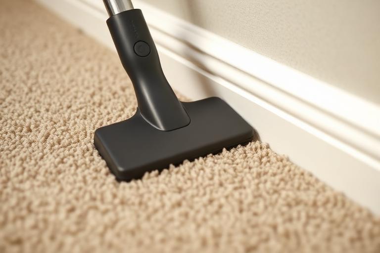 Crevice tool run along the carpet edge at the skirting