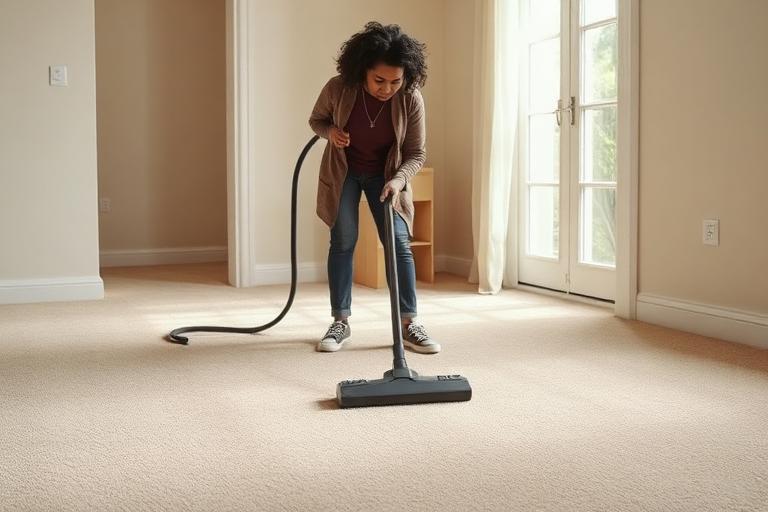 Vacuuming the floor in overlapping W-shaped passes